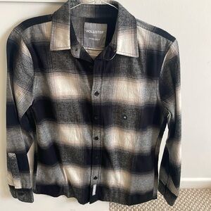 NWT Hollister mens lightweight flannel shirt size XS, tan, brown and black
